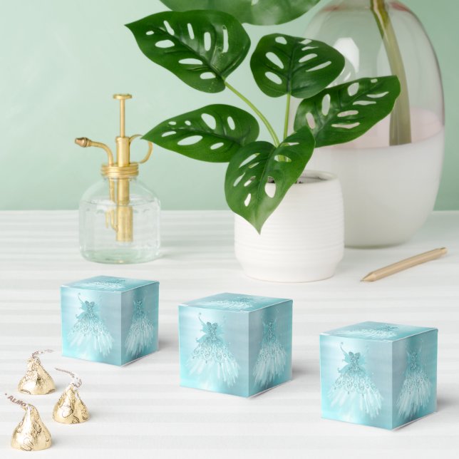 Fairy Wing Mint Gown | Luxe Pearl Green Aqua Sheen Favor Boxes (Multiple)