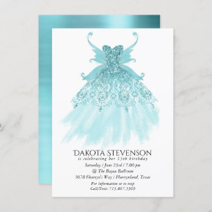 Fairy Wing Mint Gown Luxe Pearl Green Aqua Sheen Invitation