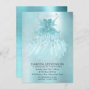 Fairy Wing Mint Gown Luxe Pearl Green Aqua Sheen Invitation