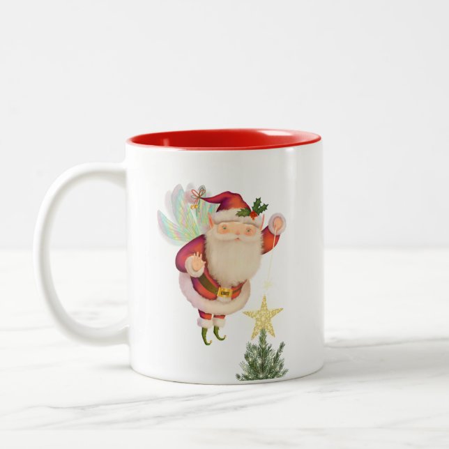 Fairy Wing Santa Two-Tone Personalize Coffee Mug (Left)