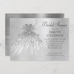 Fairy Wing Silver Gown Platinum Foil Faux Sheen Invitation