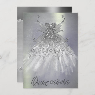 Fairy Wing Silver Gown Platinum Foil Faux Sheen Invitation