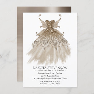 Fairy Wing Taupe Gown Champagne Elegant Sheen Invitation