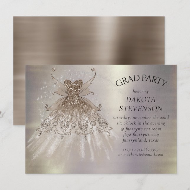 Fairy Wing Taupe Gown | Champagne Elegant Sheen Invitation (Front/Back)