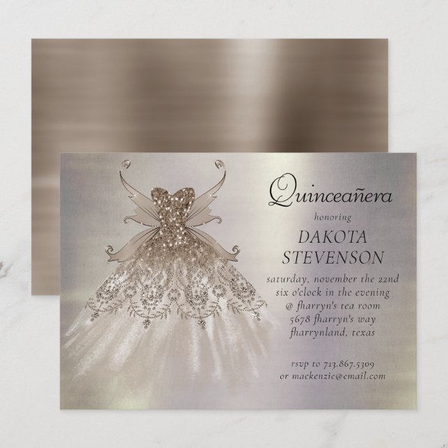 Fairy Wing Taupe Gown | Champagne Elegant Sheen Invitation (Front/Back)