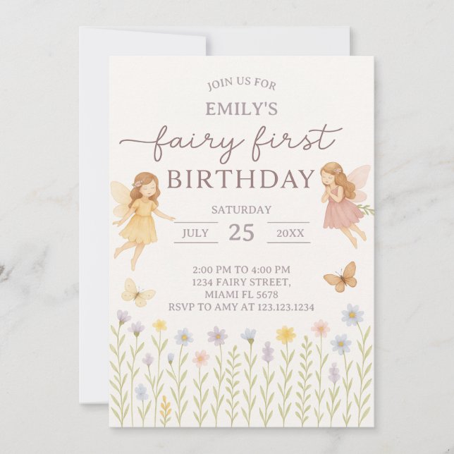 Fairy Wings First Birthday Invitation (Front)