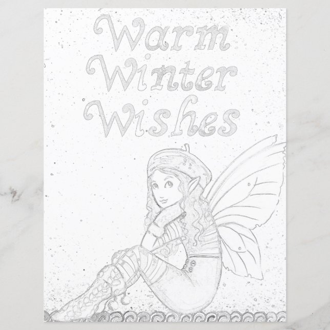Fairy Winter Yuletide Pagan Coloring Page Paper (Front)