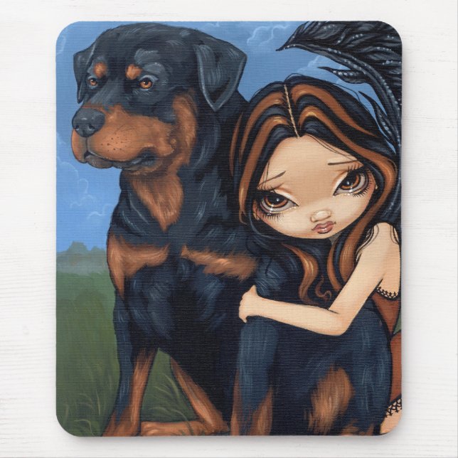 "Fairy with a Rottweiler" Mousepad (Front)