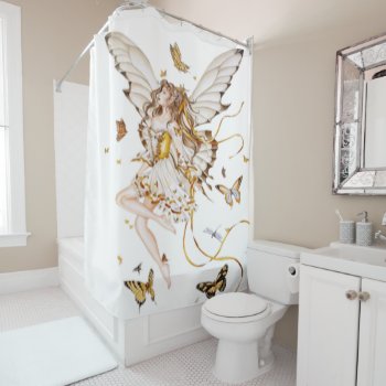 Fairy With Butterflies Shower Curtain by Strangeart2015 at Zazzle