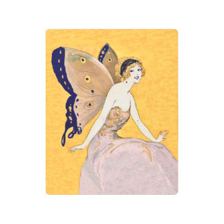 Fairy With Curly Blond Hair Butterfly Wings Yellow Metal Print