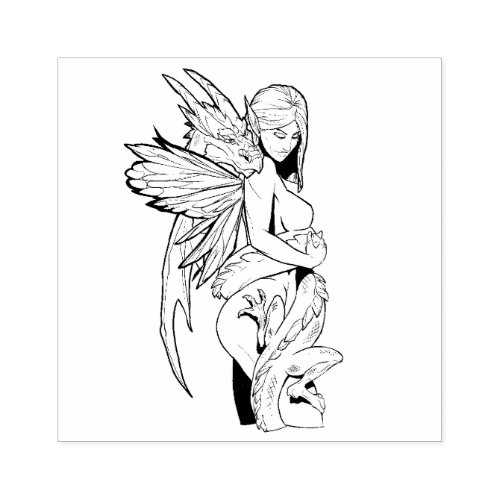 Fairy with Dragon Rubber Stamp
