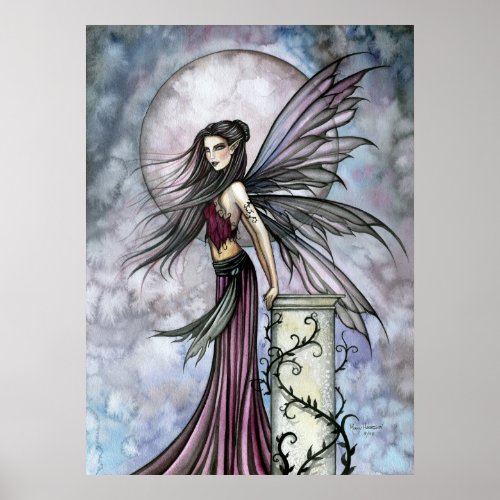 Fairy with Full Moon Fantasy Art Poster