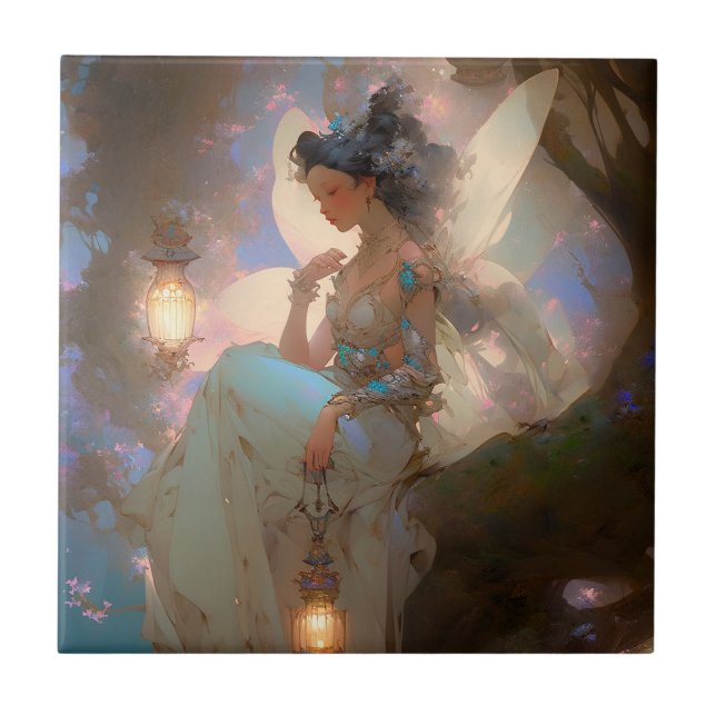 Fairy With Lantern Ceramic Tile (Front)