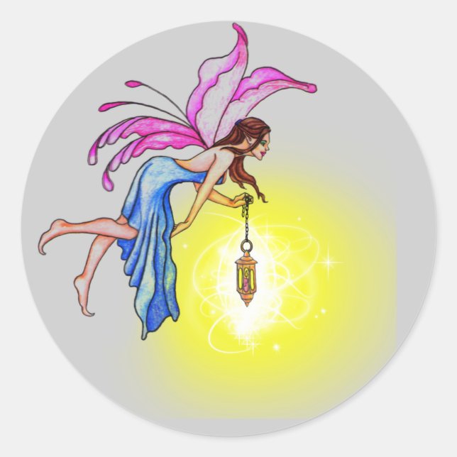 Fairy with Lantern Classic Round Sticker (Front)