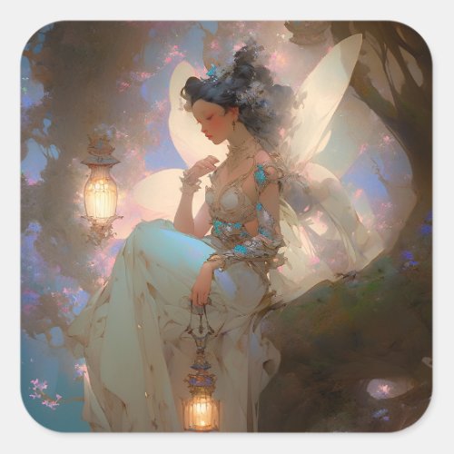 Fairy With Lantern Square Sticker