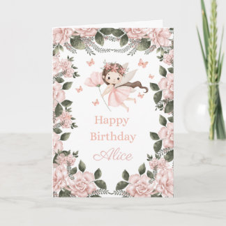 Fairy with roses and foliage Birthday Card