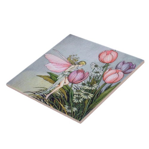 Fairy with Tulips Ceramic Tile