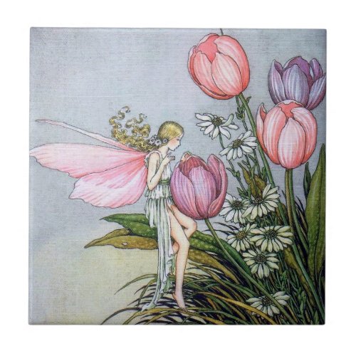 Fairy with Tulips Ceramic Tile