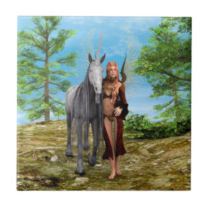 Fairy with Unicorn Ceramic Tile