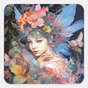 Fairy Woman In Flowers Fantasy Art Square Sticker