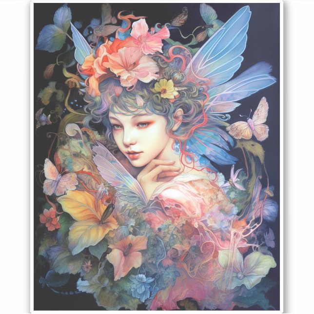 Fairy Woman In Flowers Fantasy Art Sticker (Front)