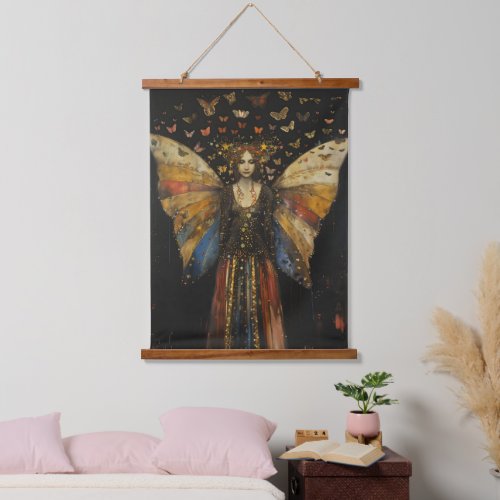 Fairy Woman Vintage Rainbow on Black Art Wood Wall Hanging Tapestry
