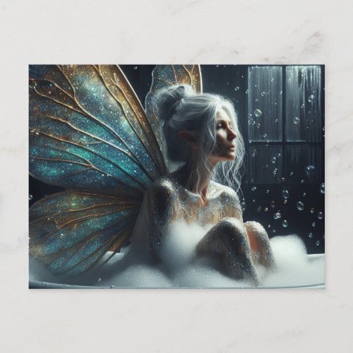 Fairy Woman With Grey Hair Takes a Bath Postcard