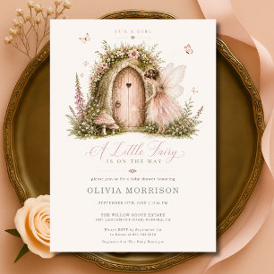 Fairy Woodland Girl Pink Baby Shower Invitation