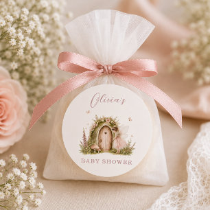 Fairy Woodland Girl Pink Baby Shower Party Classic Round Sticker
