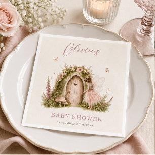 Fairy Woodland Girl Pink Baby Shower Party Napkins