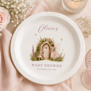 Fairy Woodland Girl Pink Baby Shower Party Paper Plates