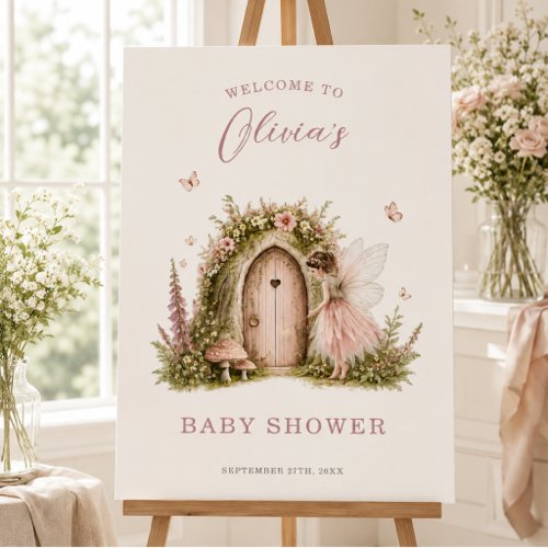 Fairy Woodland Girl Pink Baby Shower Welcome Sign