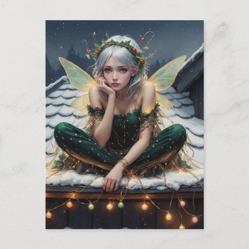 Fairy Wrapped in Christmas Lights Postcard