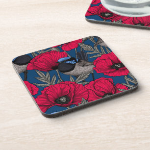 Fairy wren and poppies beverage coaster