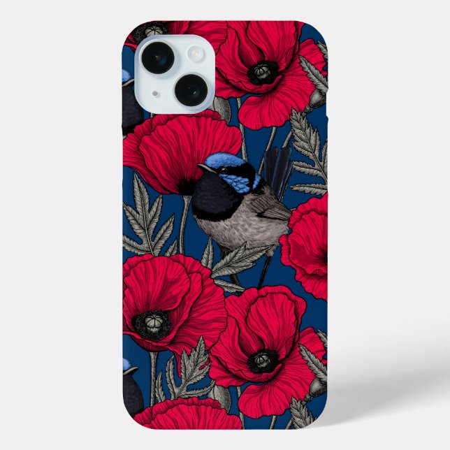 Fairy wren and poppies Case-Mate iPhone case (Back)