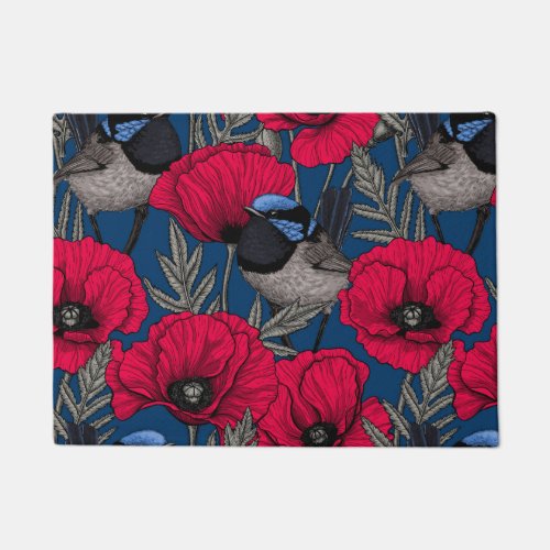 Fairy wren and poppies doormat