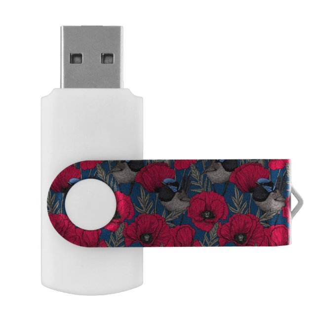 Fairy wren and poppies flash drive (Opened)
