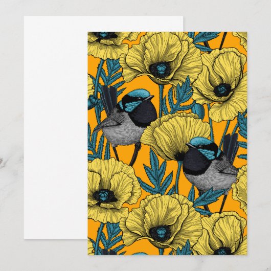 Fairy wren and poppies in yellow (Front/Back)