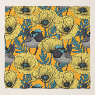 Fairy wren and poppies in yellow scarf
