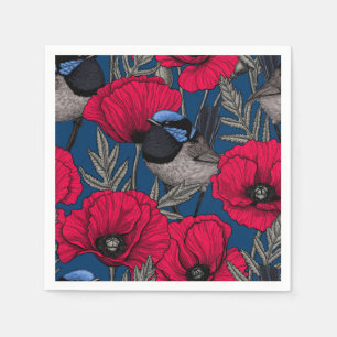 Fairy wren and poppies napkins