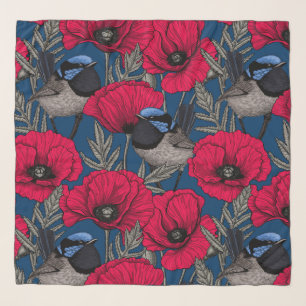 Fairy wren and poppies scarf