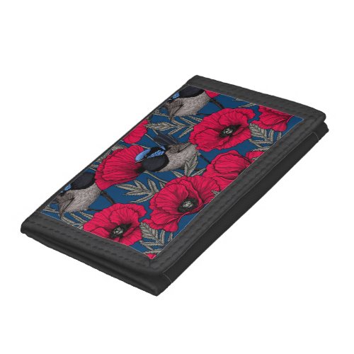 Fairy wren and poppies trifold wallet