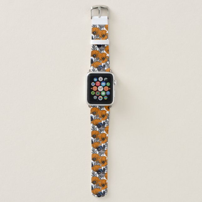 Fairy wrens and orange poppy flowers 2 apple watch band (Front)