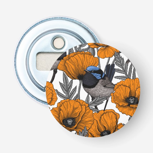 Fairy wrens and orange poppy flowers 2 bottle opener (Front)