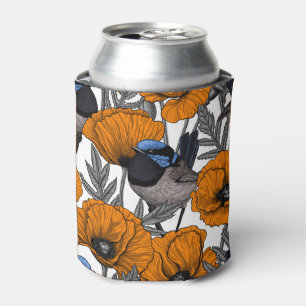 Fairy wrens and orange poppy flowers 2 can cooler
