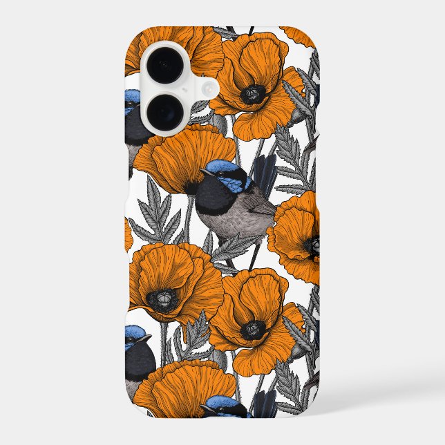Fairy wrens and orange poppy flowers 2 iPhone case (Back)