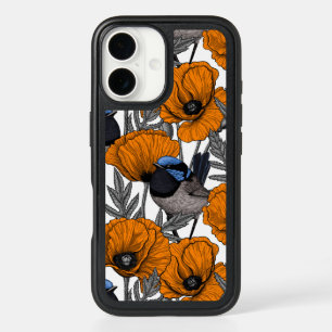 Fairy wrens and orange poppy flowers 2 iPhone 16 case