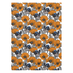 Fairy wrens and orange poppy flowers 2 tablecloth