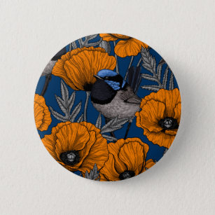 Fairy wrens and orange poppy flowers button