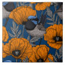 Fairy wrens and orange poppy flowers ceramic tile